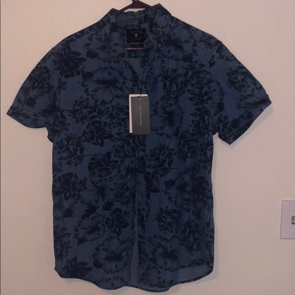Denim and Flower Button Down Shirt